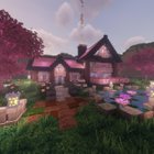 A cozy pink-roofed cottage I built for my girlfriend