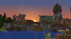 Sunset over medieval town - project I've been working on for quite some time, would love some feedback <3 (Credits: model of Frog Fisherman by Rasterio_ and model of waterwheel by Just44Power over on block-display.com - large tower's shape by sausbuilds and smaller tower in distance by SixerFTW)