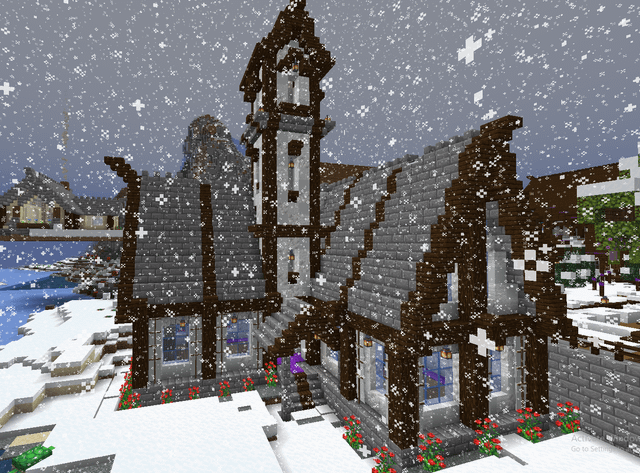 This is the townhouse in a spawn I built, I used banners to add to the Swiss Chalet pattern